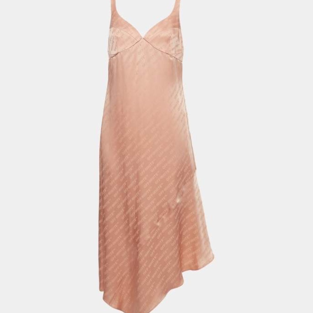 Off-White Pink Jacquard Satin Midi Dress